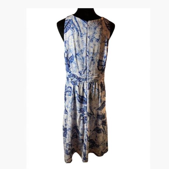 White House Black Market Blue White Clip Dot Halter BoHo Midi Dress Size 14 EUC - Picture 14 of 15